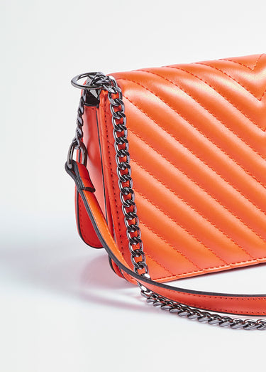 Sac pochette matelassé surpiqûres chevrons Orange