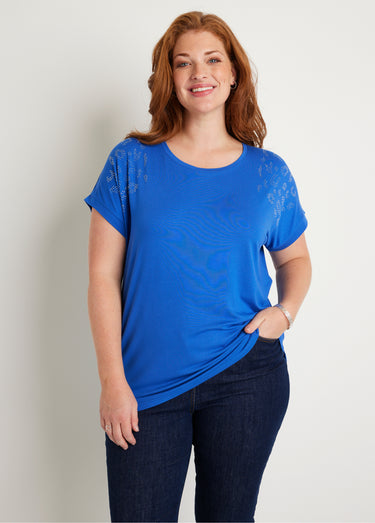 T-shirt long manches courtes uni Bleu