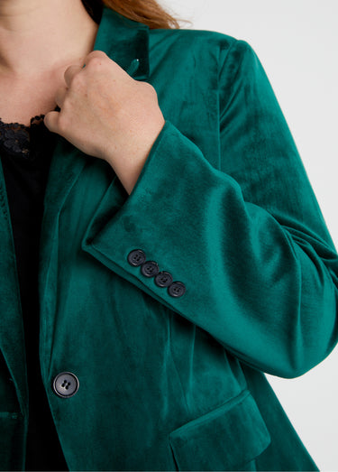 Veste blazer droite velours uni col tailleur Vert