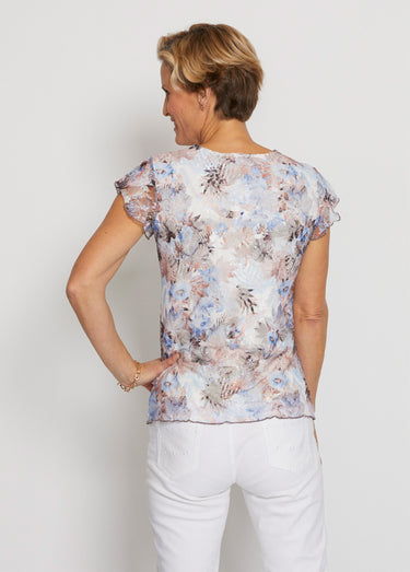 Tunique maille dentelle détails volantés Bleu