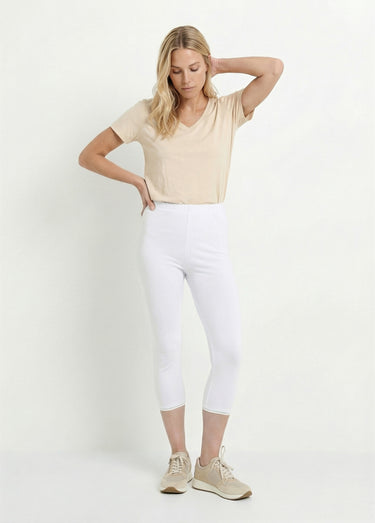 Legging court galon ajouré coton stretch Blanc
