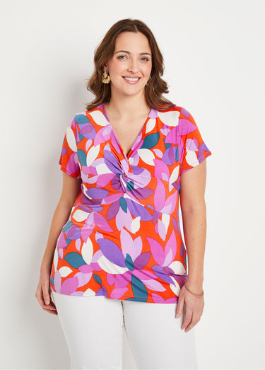 T-shirt long évasé drapé imprimé Orange/Violet