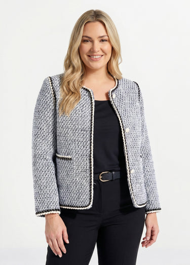 Veste courte sans col tissu effet tweed Noir / Blanc