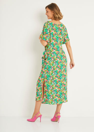 Robe longue imprimé graphique col bateau Vert Imprime