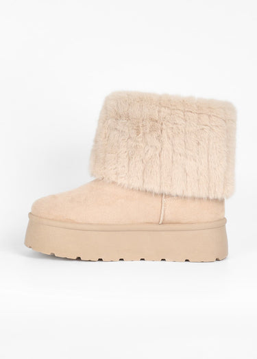 Boots compensées fausse fourrure Beige