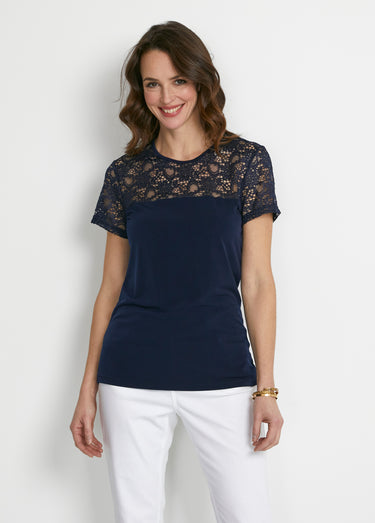 Tee shirt bi-matière manches courtes Marine