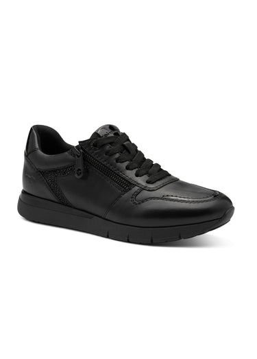 Baskets chic en cuir, lacets et zip Noir