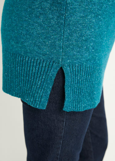 Pull tunique chiné long col V avec laine Canard