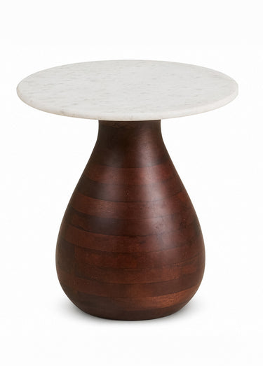 Table d'appoint marbre et manguier HEIDE Blanc/Brun foncé