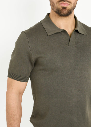 Pull fin piqué manches courtes, col polo Kaki