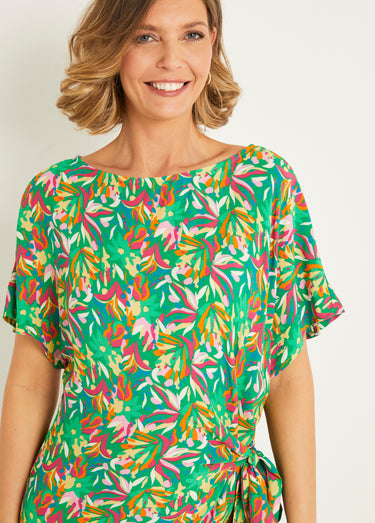 Robe longue imprimé graphique col bateau Vert Imprime