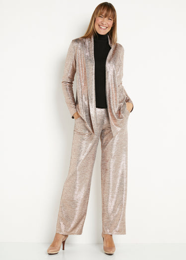 Pantalon large taille élastiquée maille brillante Cuivre