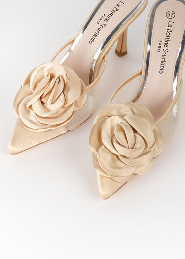 Mules chic fleur tissu Dore