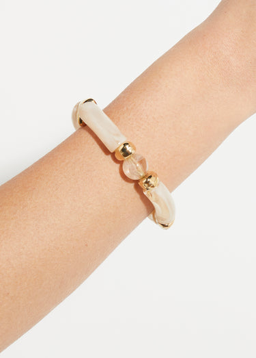 Bracelet tubes résine élastiqué Beige