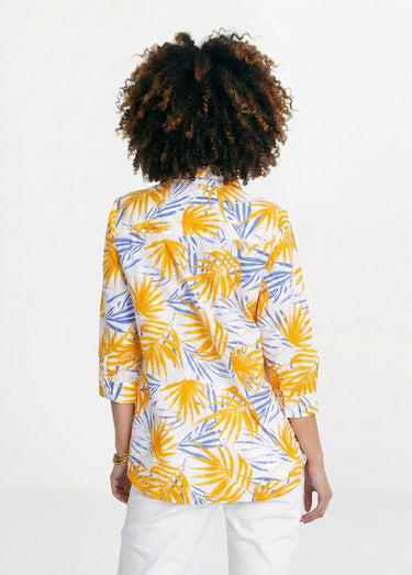 Chemisier boutonné long coton imprimé Imprime Jaune