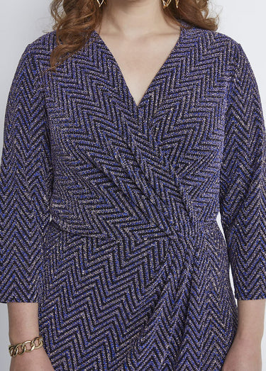Robe courte effet cache-coeur maille pailletée Bleu