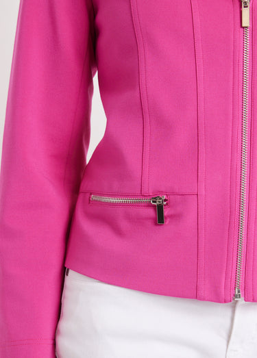 Veste courte zippée droite maille milano Fuchsia