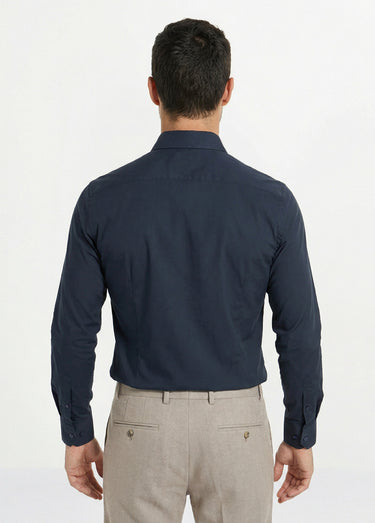 Chemise en coton stretch, col à pointes Marine