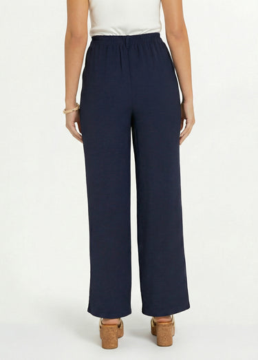 Pantalon large à pinces taille élastiquée Marine