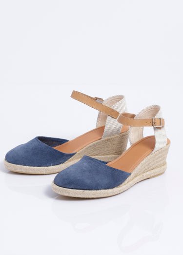 Espadrilles compensées cuir semelles corde Bleu