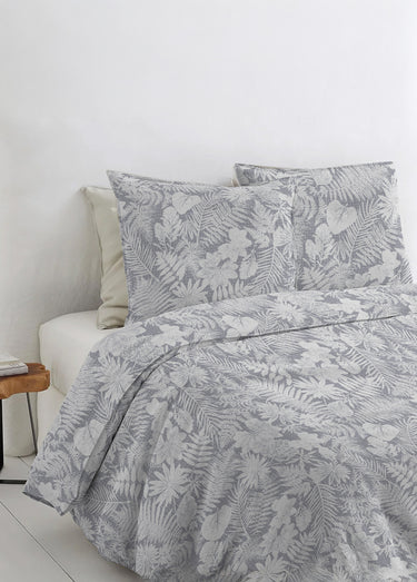Housse de couette flanelle coton imprimé végétal Gris
