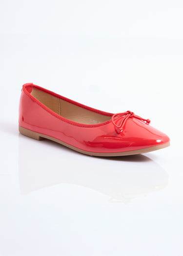 Ballerines vernies plates, petit noeud Vernis Rouge