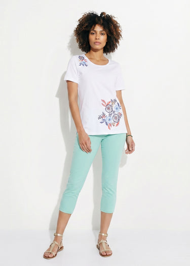 T-shirt manches courtes brodé ou imprimé Uni Blanc