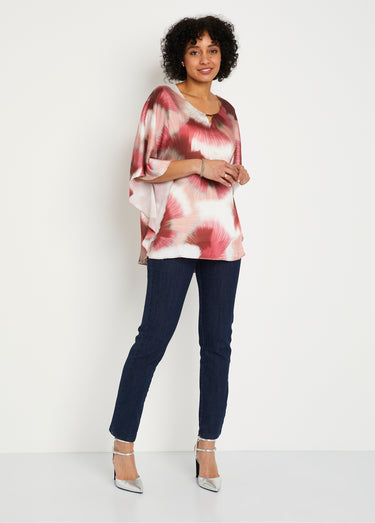 Tunique longue ample imprimé tie & dye Rose/Ecru