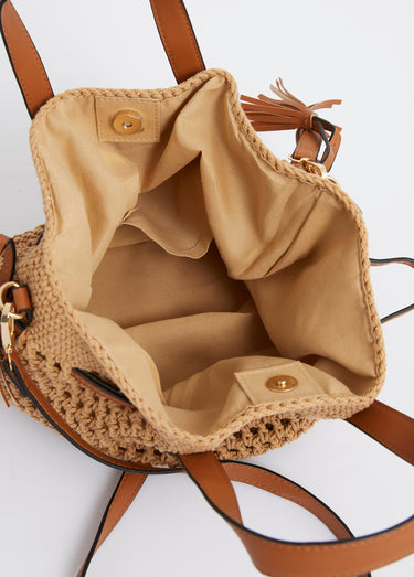 Sac esprit seau en maille ajourée Camel