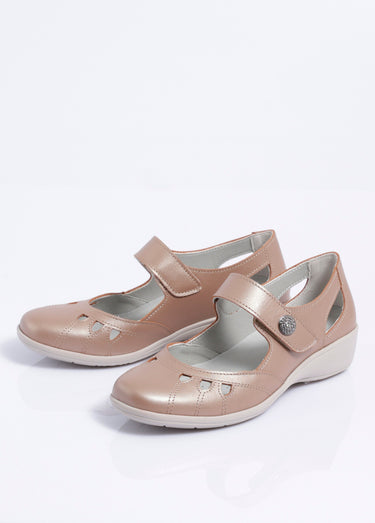 Ballerines grande largeur scratchées cuir Taupe Irise