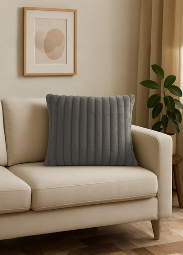 Housse de coussin grosses côtes, en sherpa Gris