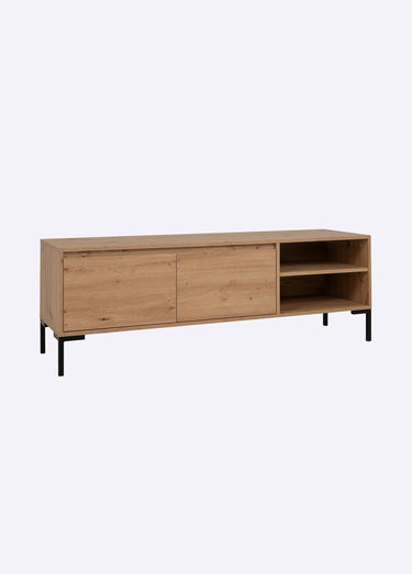 PLOCK Meuble TV décor chêne, 2 abattants Bois Clair
