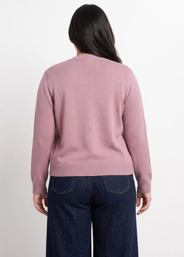 Gilet long boutonné brodé perlé col V Cyclamen