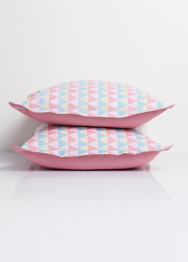 Parure housse de couette coton, triangle Rose