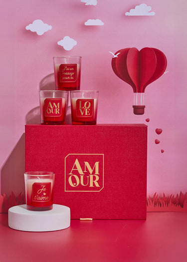 Coffret 6 bougies parfumées thème Amour Rouge
