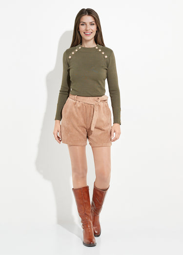 Short en velours à grosses cotes Camel