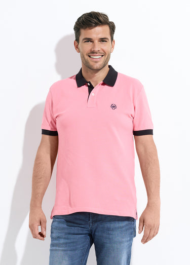 Polo homme col et manches contrastés Rose Clair
