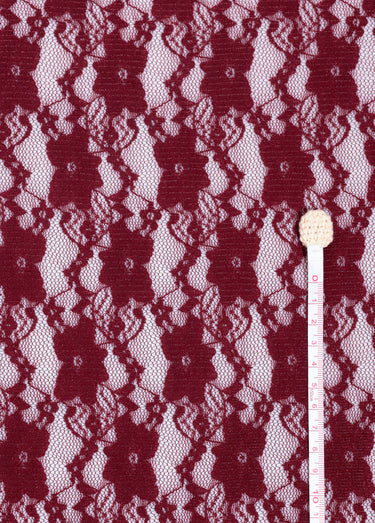 Coupon tissu broderie fleurs et tulle 7B Bordeaux