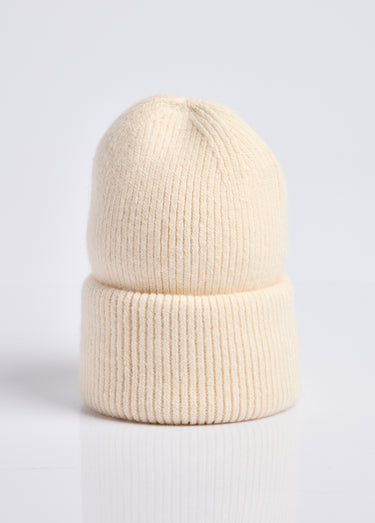 Bonnet en maille cotelée avec angora Ecru