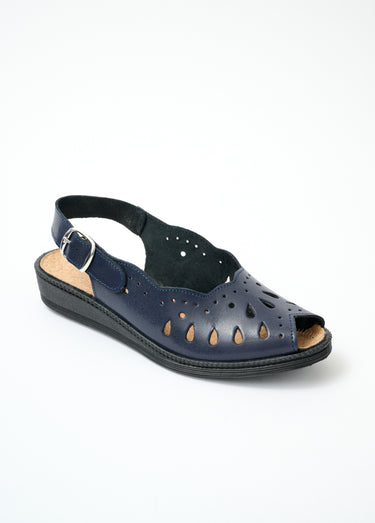 Sandales compensées largeur confort cuir Marine