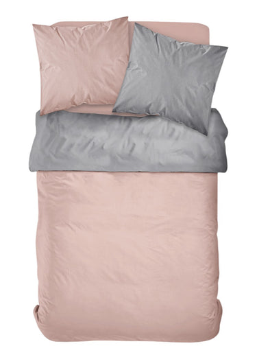 Parure percale de coton, 240 x 220cm Gris/Rose