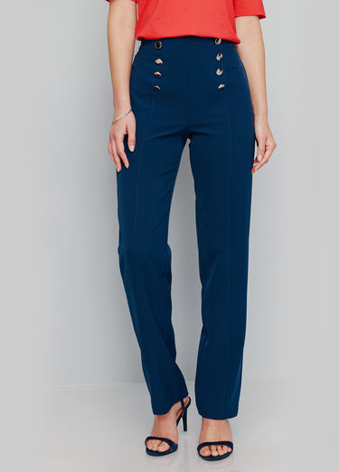 Pantalon effet pont en tissu extensible Marine