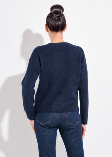 Pull col rond détail motif sequins Marine