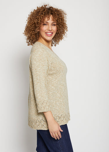 Pull maille chinée manches 3/4 Vert
