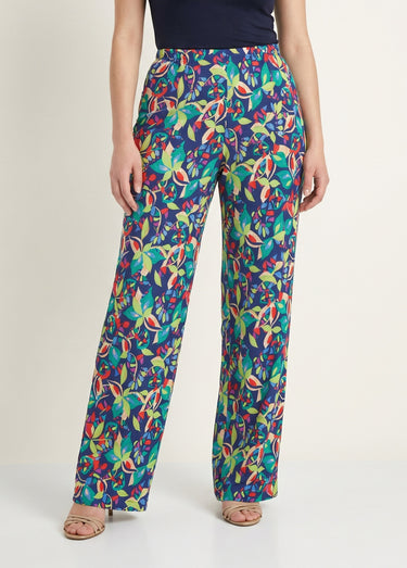 Pantalon fluide taille élastiquée maille Marine/Vert