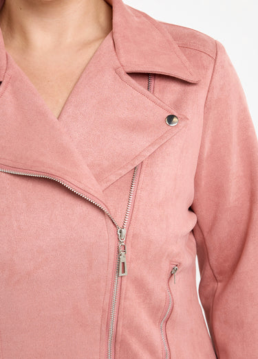 Veste de motard zippée en suédine Rose Poudre