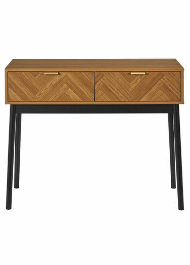 Console bois façon chevrons, 2 tiroirs Marron/Noir