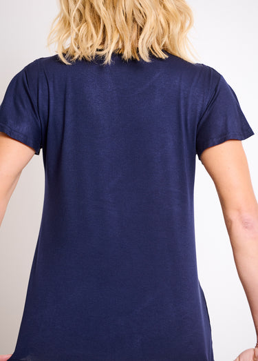 T-shirt manches courtes dentelle Marine