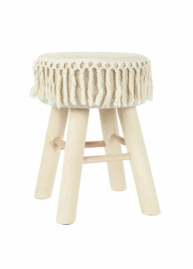 Tabouret thème ethnique assise franges Beige/Marron