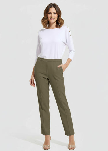 Pantalon droit taille semi-élastiquée Vert Kaki